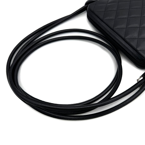 VINTAGE CHANEL CAMBON LINE SHOULDER BAG BLACK LEATHER SILVER HARDWARE 90313342