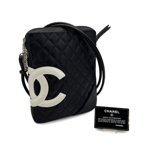 VINTAGE CHANEL CAMBON LINE SHOULDER BAG BLACK LEATHER SILVER HARDWARE 90313342