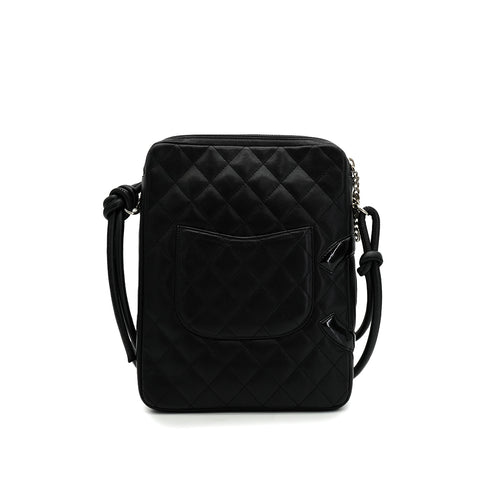 VINTAGE CHANEL CAMBON LINE SHOULDER BAG BLACK LEATHER SILVER HARDWARE 90348205
