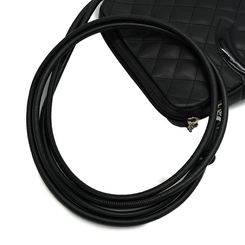 VINTAGE CHANEL CAMBON LINE SHOULDER BAG BLACK LEATHER SILVER HARDWARE 90348205