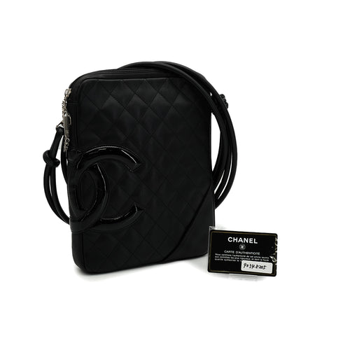 VINTAGE CHANEL CAMBON LINE SHOULDER BAG BLACK LEATHER SILVER HARDWARE 90348205