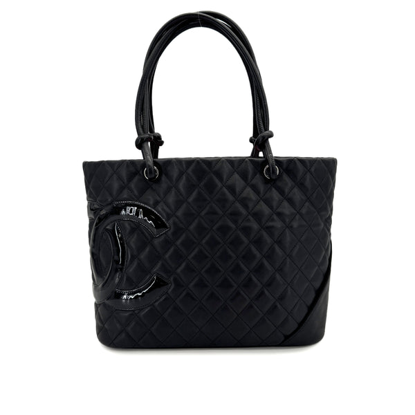 CHANEL CAMBON LINE LARGE TOTE BAG BLACK LEATHER ENAMEL 90318211