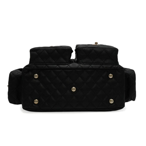 VINTAGE CHANEL CAMBON MULTIPOCKET SHOULDER BAG BLACK LEATHER SILVER HARDWARE 90346669