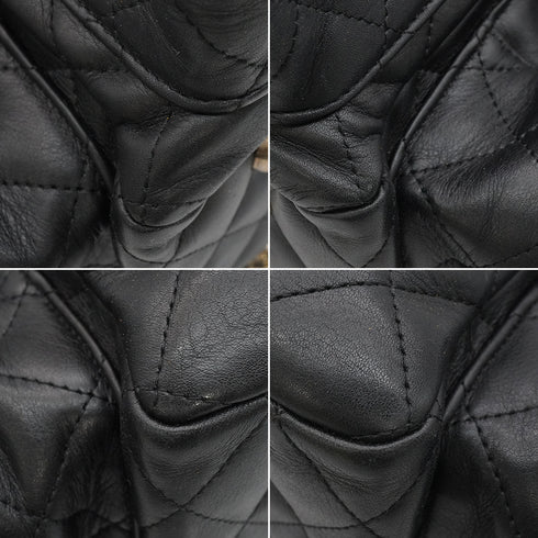 VINTAGE CHANEL CAMBON MULTIPOCKET SHOULDER BAG BLACK LEATHER SILVER HARDWARE 90346669