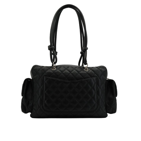 VINTAGE CHANEL CAMBON MULTIPOCKET SHOULDER BAG BLACK LEATHER SILVER HARDWARE 90346669