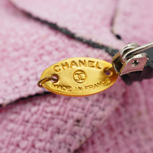 VINTAGE CHANEL CAMELLIA CORSAGE BROOCH PINK BLACK TWEED ACCESSORY 90335771