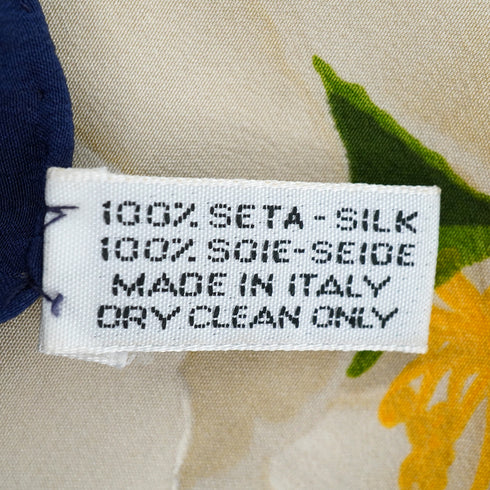 VINTAGE CHANEL CAMELLIA FLOWER PATTERN SCARF GOLD NAVY SILK 90339438