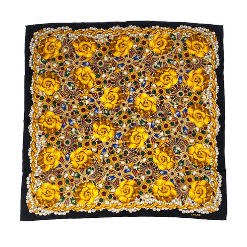 VINTAGE CHANEL CAMELLIA JEWELRY PATTERN SCARF MULTICOLOR SILK 90313882