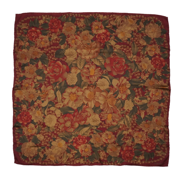 VINTAGE CHANEL CAMELLIA PATTERN SCARF BORDEAUX SILK 90334517