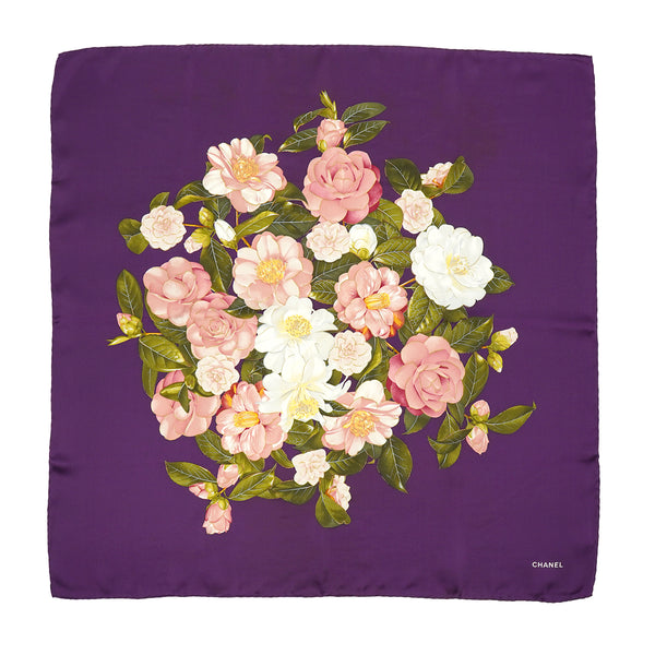 VINTAGE CHANEL CAMELLIA PATTERN SCARF PURPLE SILK 90335739