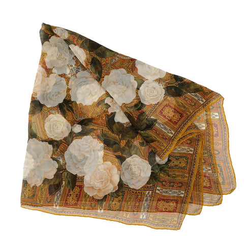 VINTAGE CHANEL CAMELLIA SCARF MULTICOLOR SILK 90313553