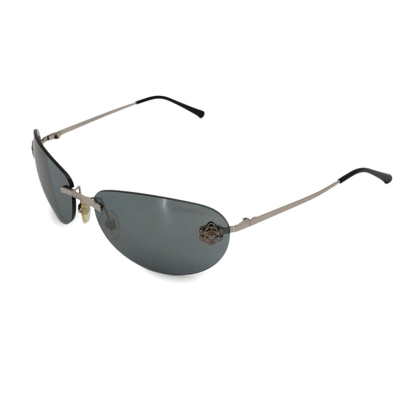 VINTAGE CHANEL CAMELLIA SUNGLASSES SILVER BLACK EYEWEAR 90325280