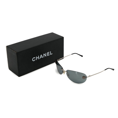 VINTAGE CHANEL CAMELLIA SUNGLASSES SILVER BLACK EYEWEAR 90325280