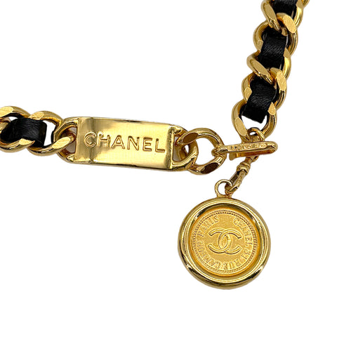 VINTAGE CHANEL CHAIN BELT COCOMARK BLACK GOLD LEATHER ACCESSORY 90324146