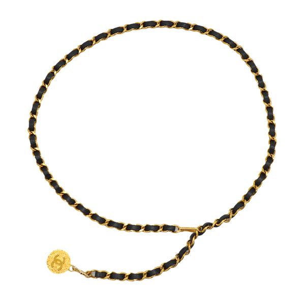 VINTAGE CHANEL CHAIN BELT COCOMARK BLACK GOLD LEATHER ACCESSORY 90333710