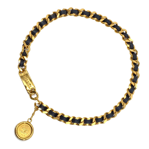 VINTAGE CHANEL CHAIN BELT COCOMARK BLACK GOLD LEATHER ACCESSORY 94A 90321769
