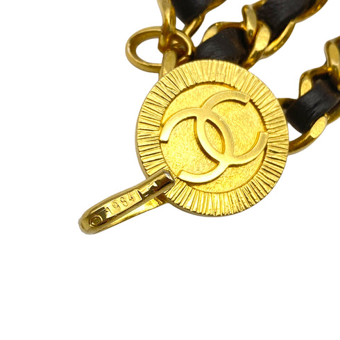 VINTAGE CHANEL CHAIN BELT COCOMARK DARK BROWN GOLD LEATHER ACCESSORY 90325271