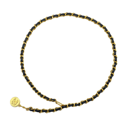 VINTAGE CHANEL CHAIN BELT COCOMARK GOLD BLACK LEATHER ACCESSORY 90325793