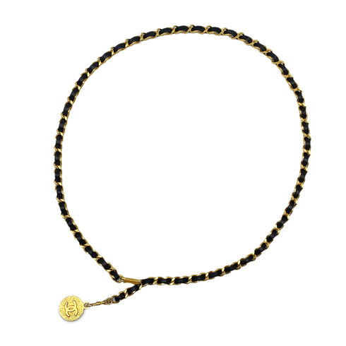 VINTAGE CHANEL CHAIN BELT COCOMARK GOLD BLACK LEATHER ACCESSORY 90325797
