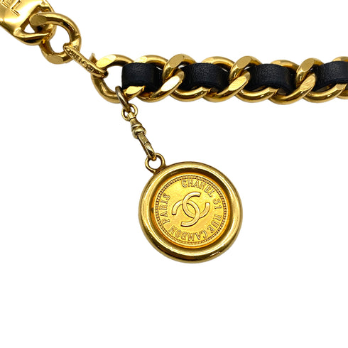 VINTAGE CHANEL CHAIN BELT COCOMARK GOLD BLACK LEATHER ACCESSORY 90325805
