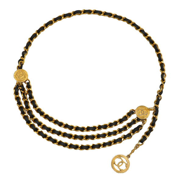 VINTAGE CHANEL CHAIN BELT COCOMARK GOLD BLACK LEATHER ACCESSORY 90334892