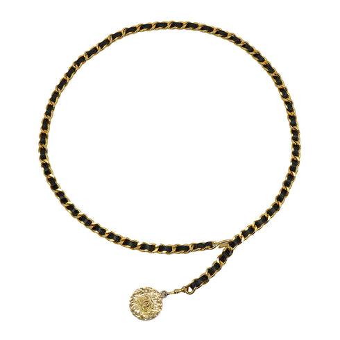 VINTAGE CHANEL CHAIN BELT COCOMARK GOLD BLACK LEATHER ACCESSORY 90334893