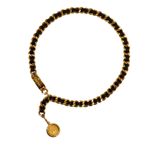 VINTAGE CHANEL CHAIN BELT COCOMARK GOLD BLACK LEATHER ACCESSORY 90338251