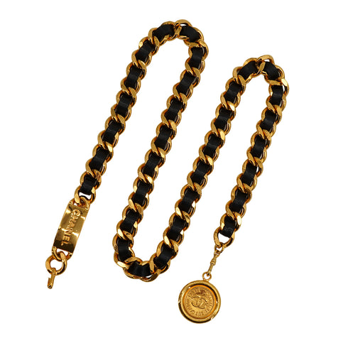 VINTAGE CHANEL CHAIN BELT COCOMARK GOLD BLACK LEATHER ACCESSORY 90338251