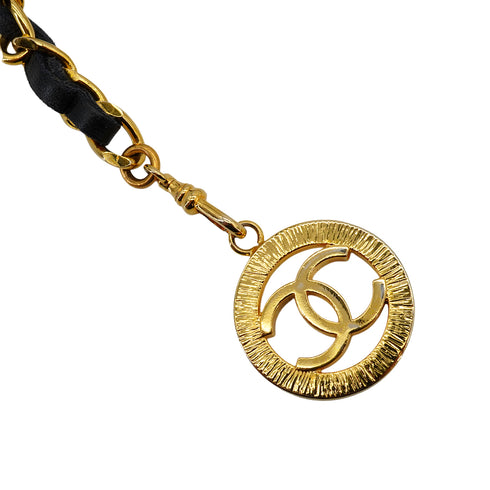 VINTAGE CHANEL CHAIN BELT COCOMARK GOLD BLACK LEATHER ACCESSORY 90338290