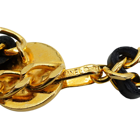 VINTAGE CHANEL CHAIN BELT COCOMARK GOLD BLACK LEATHER ACCESSORY 90338290