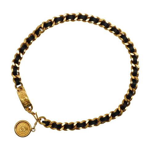 VINTAGE CHANEL CHAIN BELT COCOMARK GOLD BLACK LEATHER ACCESSORY 90338913