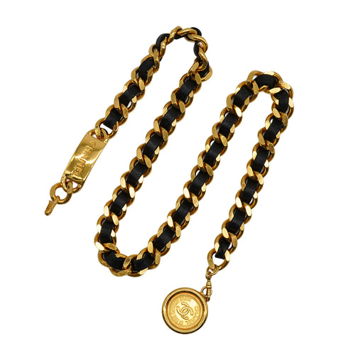 VINTAGE CHANEL CHAIN BELT COCOMARK GOLD BLACK LEATHER ACCESSORY 90338913