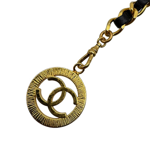 VINTAGE CHANEL CHAIN BELT COCOMARK GOLD BLACK LEATHER ACCESSORY 90328962