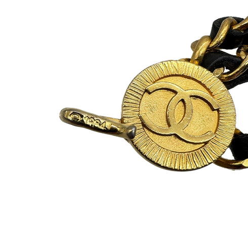 VINTAGE CHANEL CHAIN BELT COCOMARK GOLD BLACK LEATHER ACCESSORY 90328962