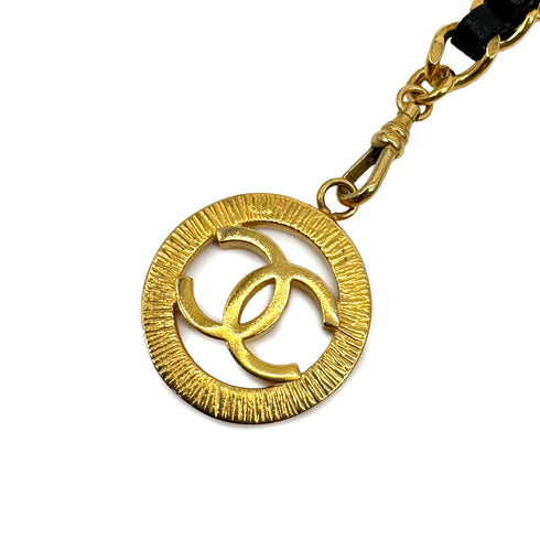 VINTAGE CHANEL CHAIN BELT COCOMARK LEATHER BLACK GOLD ACCESSORY 90321134
