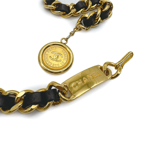 VINTAGE CHANEL CHAIN BELT LEATHER COCOMARK GOLD ACCESSORY 90316891