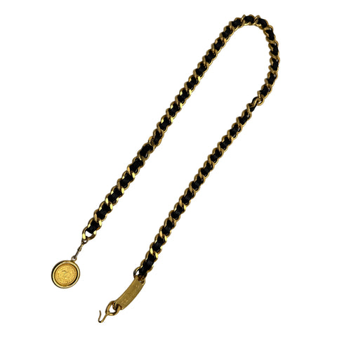 VINTAGE CHANEL CHAIN BELT LEATHER COCOMARK GOLD ACCESSORY 90318288