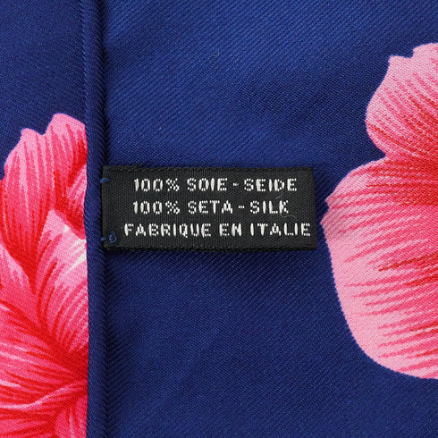 VINTAGE CHANEL CHAIN FLOWER PATTERN SCARF NAVY PINK SILK 90339686