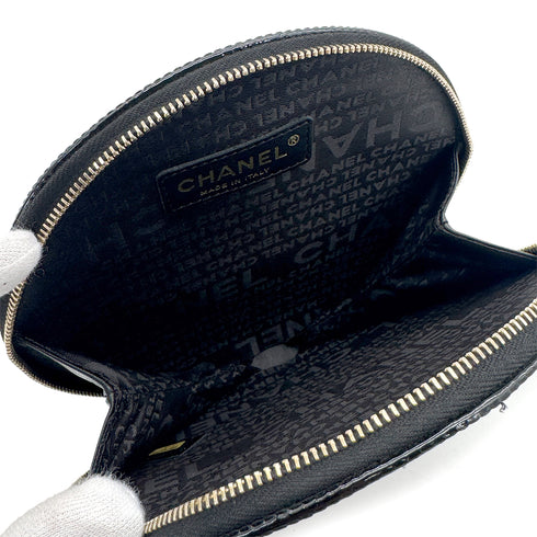 VINTAGE CHANEL CHAIN HAND BAG RECORD MOTIF BLACK PATENT LEATHER 90321009
