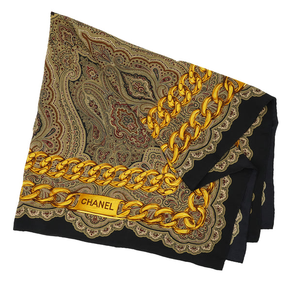 VINTAGE CHANEL CHAIN PAISLEY PATTERN SCARF MULTICOLOR SILK 90330679