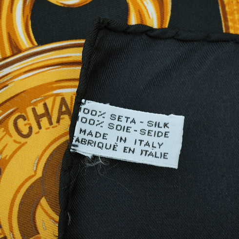 VINTAGE CHANEL CHAIN PATTERN SCARF BLACK SILK 90331384
