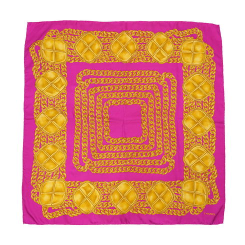 VINTAGE CHANEL CHAIN PATTERN SCARF PINK GOLD SILK 90322145