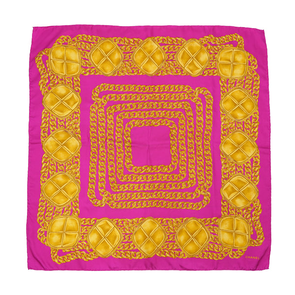 VINTAGE CHANEL CHAIN PATTERN SCARF PINK GOLD SILK 90322145