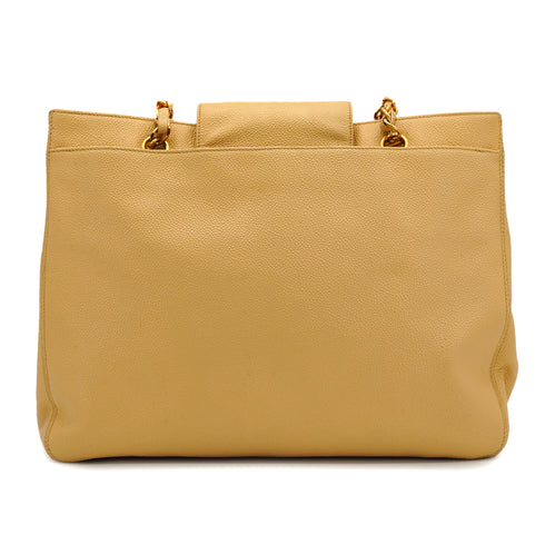 VINTAGE CHANEL CHAIN SHOULDER BAG BEIGE CAVIAR SKIN GOLD HARDWARE 90332929