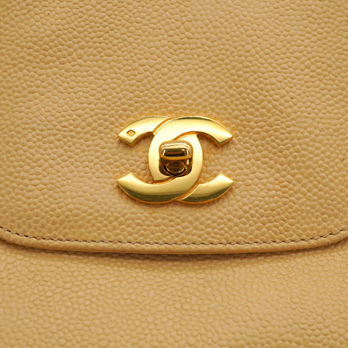 VINTAGE CHANEL CHAIN SHOULDER BAG BEIGE CAVIAR SKIN GOLD HARDWARE 90332929