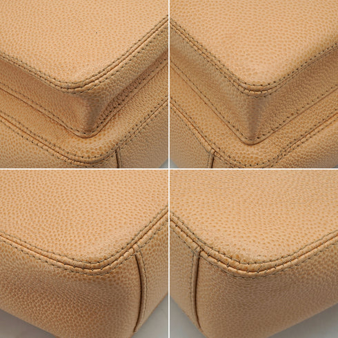 VINTAGE CHANEL CHAIN SHOULDER BAG BEIGE CAVIAR SKIN GOLD HARDWARE 90343933