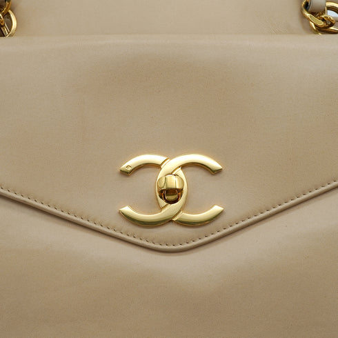 VINTAGE CHANEL CHAIN SHOULDER BAG BEIGE LAMB SKIN GOLD HARDWARE 90331862