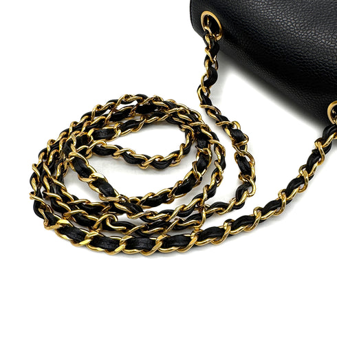 VINTAGE CHANEL CHAIN SHOULDER BAG BLACK CAVIAR SKIN GOLD HARDWARE 90329195