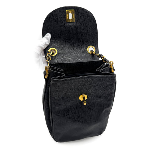 VINTAGE CHANEL CHAIN SHOULDER BAG BLACK CAVIAR SKIN GOLD HARDWARE 90329195