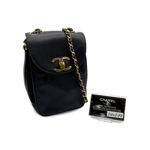 VINTAGE CHANEL CHAIN SHOULDER BAG BLACK CAVIAR SKIN GOLD HARDWARE 90329195
